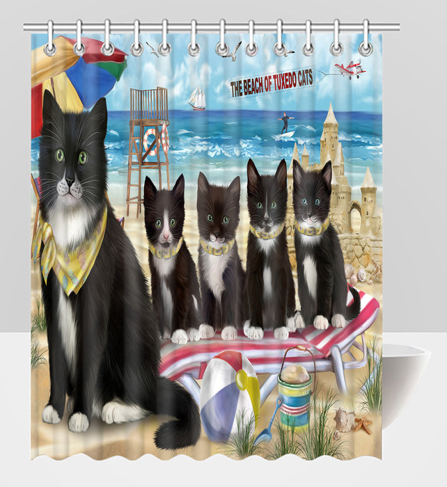 Pet Friendly Beach Tuxedo Cats Shower Curtain