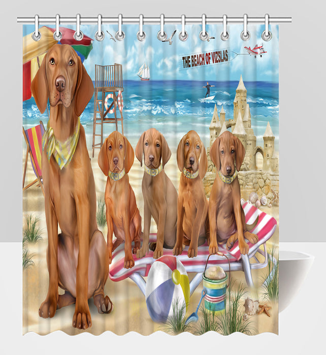 Pet Friendly Beach Vizsla Dogs Shower Curtain