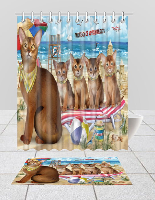 Pet Friendly Beach Abyssinian Cats Bath Mat and Shower Curtain Combo