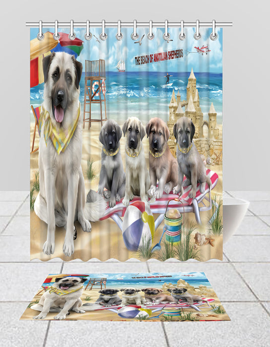Pet Friendly Beach Anatolian Shepherd Dogs Bath Mat and Shower Curtain Combo