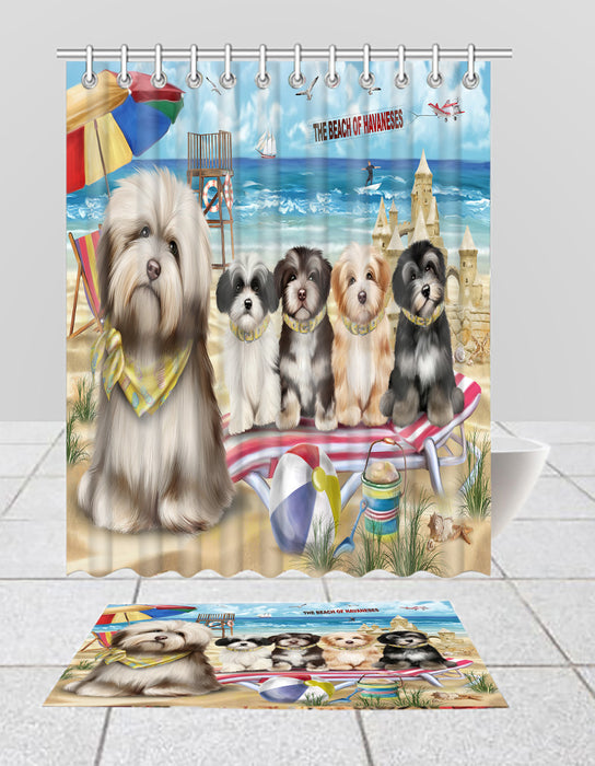 Pet Friendly Beach Havanese Dogs Bath Mat and Shower Curtain Combo