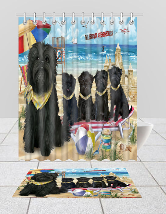 Pet Friendly Beach Affenpinscher Dogs Bath Mat and Shower Curtain Combo