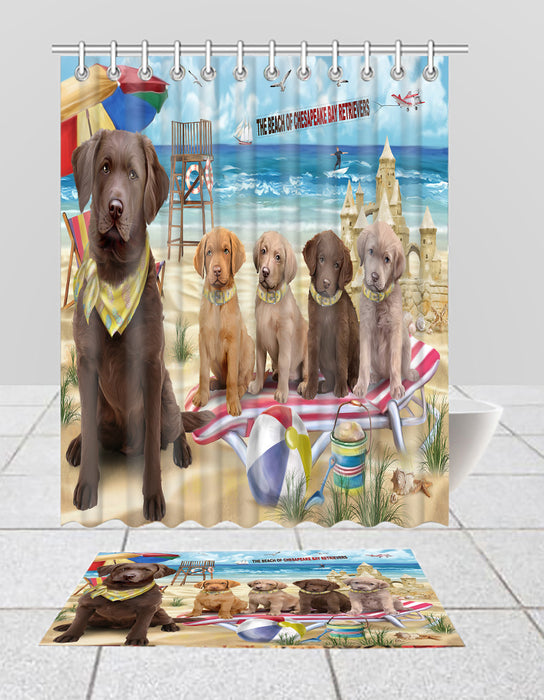 Pet Friendly Beach Chesapeake Bay Retriever Dogs Bath Mat and Shower Curtain Combo