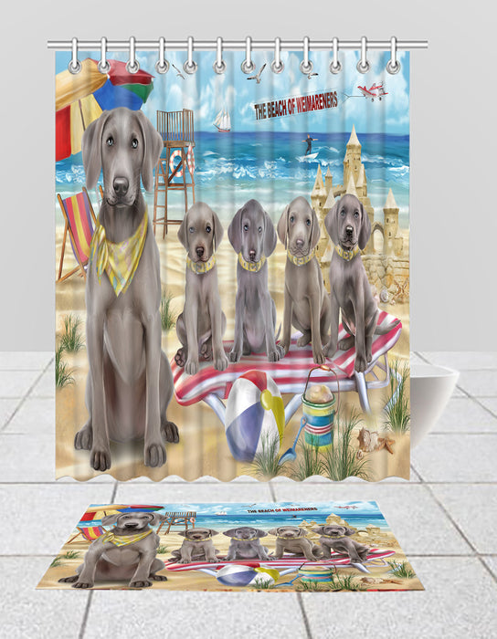 Pet Friendly Beach Weimaraner Dogs Bath Mat and Shower Curtain Combo