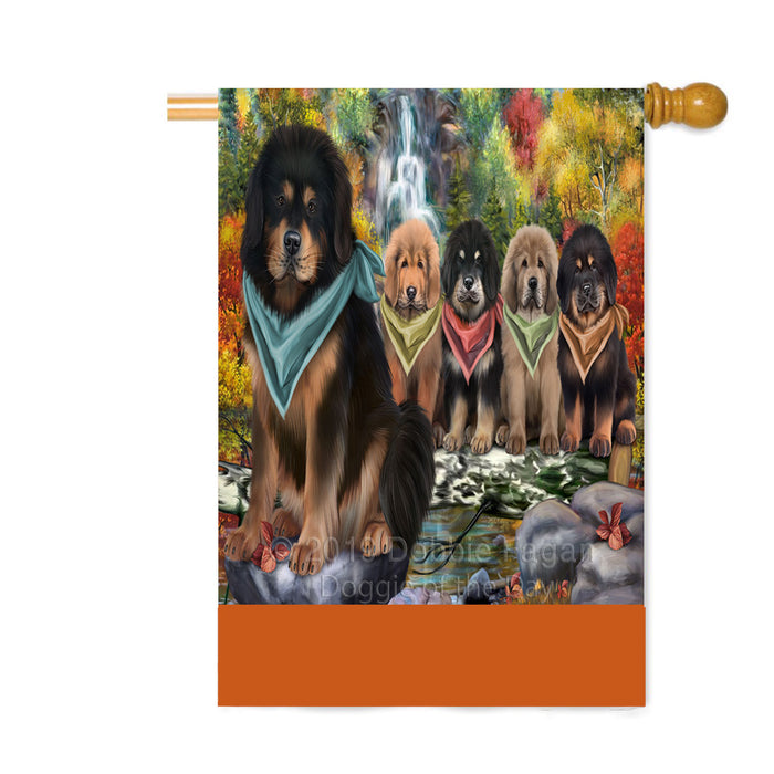 Personalized Scenic Waterfall Tibetan Mastiff Dogs Custom House Flag FLG-DOTD-A60908