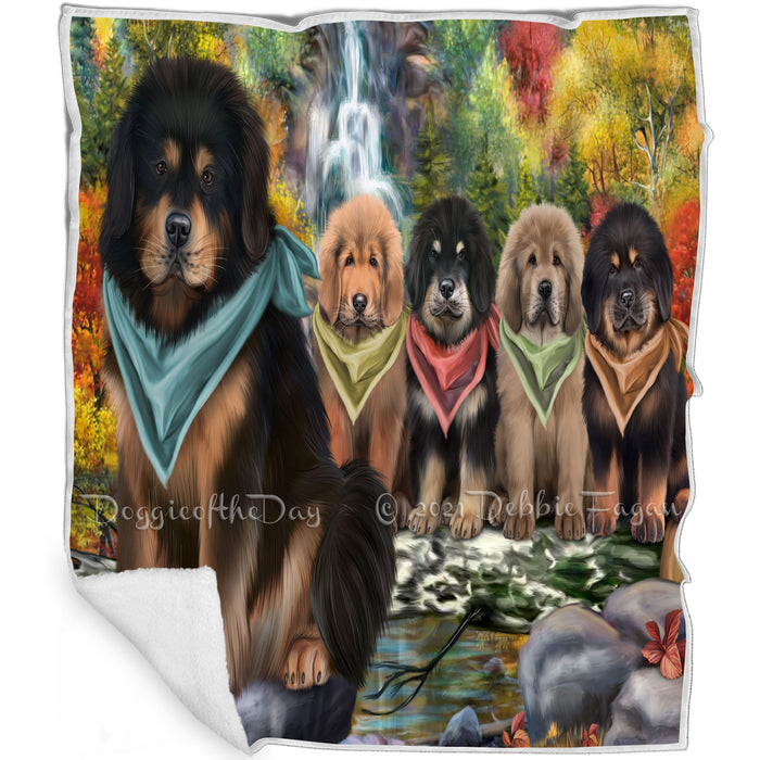 Scenic Waterfall Tibetan Mastiffs Dog Blanket BLNKT110739