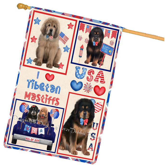 4th of July Independence Day I Love USA Tibetan Mastiff Dogs House flag FLG67003
