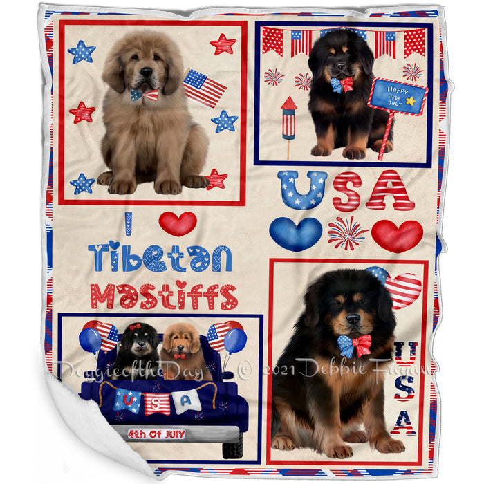 4th of July Independence Day I Love USA Tibetan Mastiff Dogs Blanket BLNKT143550