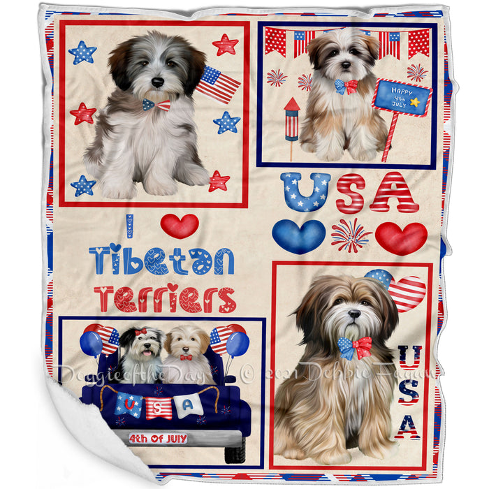 4th of July Independence Day I Love USA Tibetan Terrier Dogs Blanket BLNKT143551