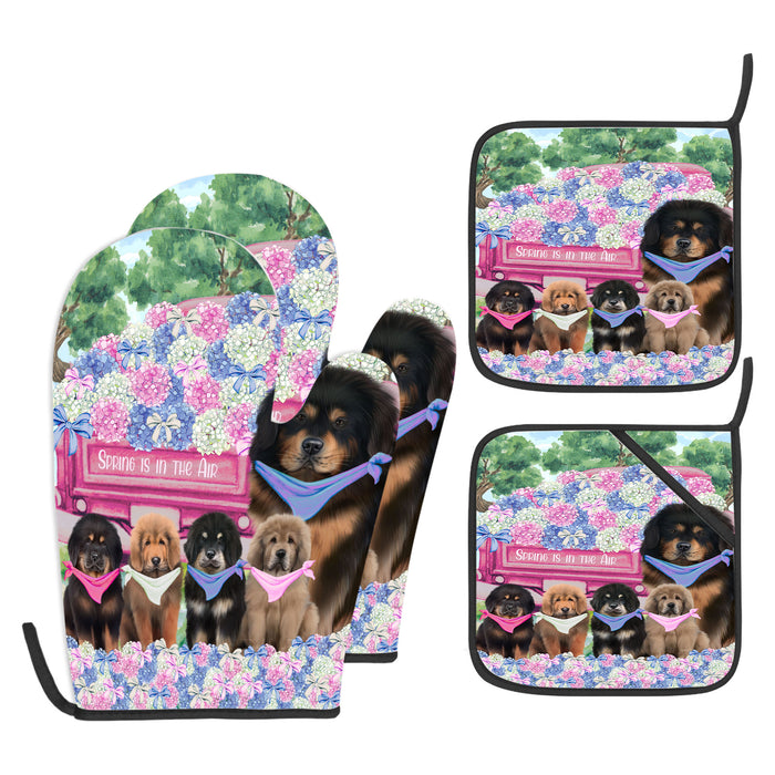 Tibetan Mastiff Oven Mitts and Pot Holder Set, Kitchen Gloves for Cooking with Potholders, Explore a Variety of Custom Designs, Personalized, Pet & Dog Gifts