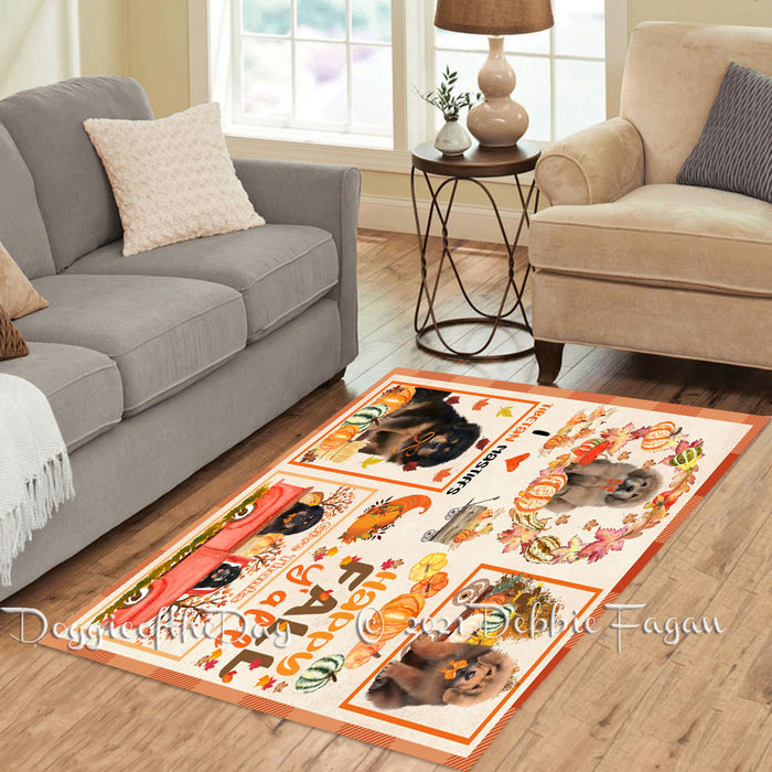 Happy Fall Y'all Pumpkin Tibetan Mastiff Dogs Polyester Living Room Carpet Area Rug ARUG67174