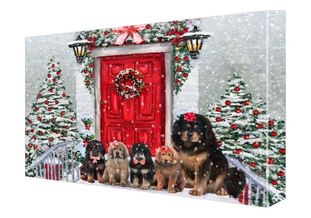Christmas Holiday Welcome Tibetan Mastiff Dogs Canvas Wall Art - Premium Quality Ready to Hang Room Decor Wall Art Canvas - Unique Animal Printed Digital Painting for Decoration