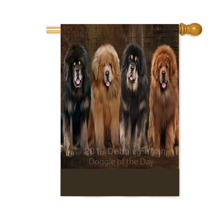 Personalized Rustic 4 Tibetan Mastiff Dogs Custom House Flag FLG64437