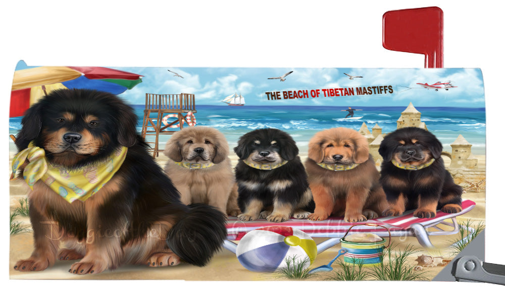Pet Friendly Beach Tibetan Mastiff Dogs Magnetic Mailbox Cover Both Sides Pet Theme Printed Decorative Letter Box Wrap Case Postbox Thick Magnetic Vinyl Material
