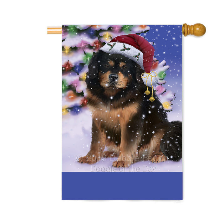 Personalized Winterland Wonderland Tibetan Mastiff Dog In Christmas Holiday Scenic Background Custom House Flag FLG-DOTD-A61475