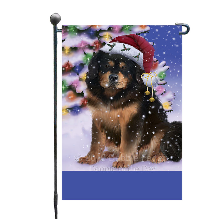 Personalized Winterland Wonderland Tibetan Mastiff Dog In Christmas Holiday Scenic Background Custom Garden Flags GFLG-DOTD-A61419