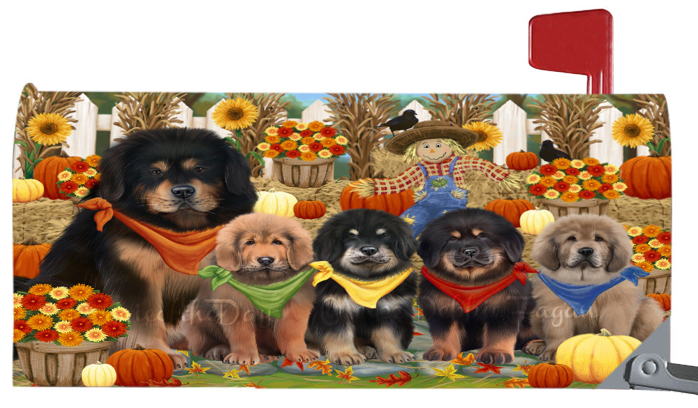 Fall Festival Gathering Tibetan Mastiff Dogs Magnetic Mailbox Cover Both Sides Pet Theme Printed Decorative Letter Box Wrap Case Postbox Thick Magnetic Vinyl Material