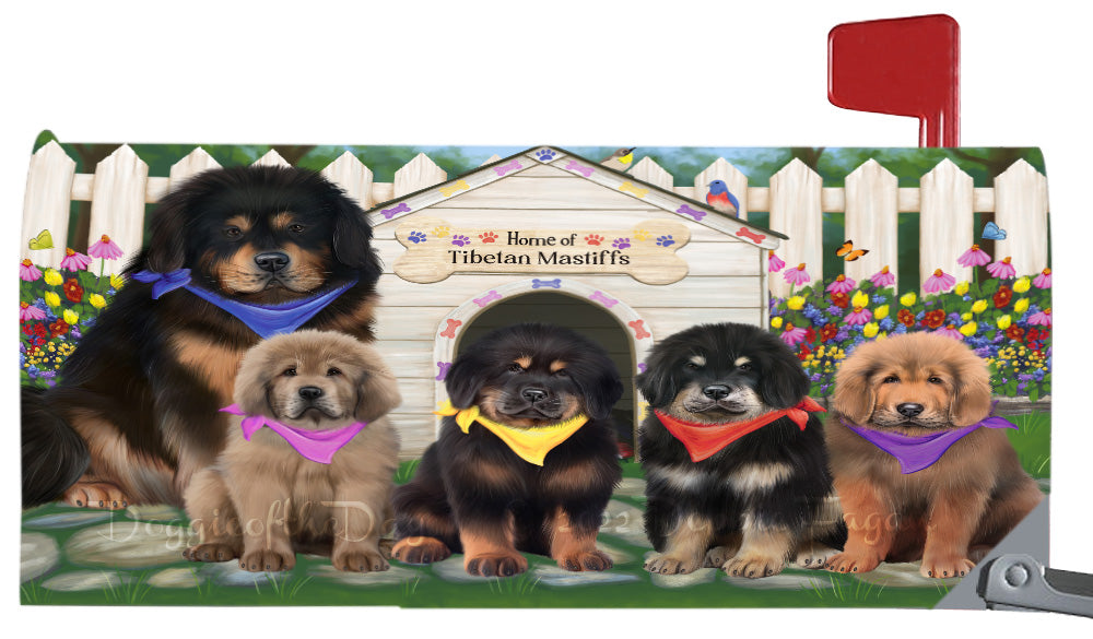 Spring Dog House Tibetan Mastiff Dog Magnetic Mailbox Cover Both Sides Pet Theme Printed Decorative Letter Box Wrap Case Postbox Thick Magnetic Vinyl Material