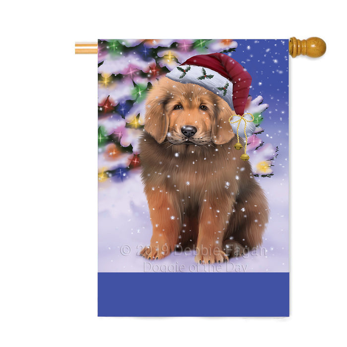 Personalized Winterland Wonderland Tibetan Mastiff Dog In Christmas Holiday Scenic Background Custom House Flag FLG-DOTD-A61476