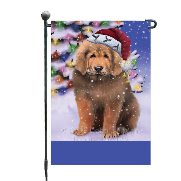 Personalized Winterland Wonderland Tibetan Mastiff Dog In Christmas Holiday Scenic Background Custom Garden Flags GFLG-DOTD-A61420