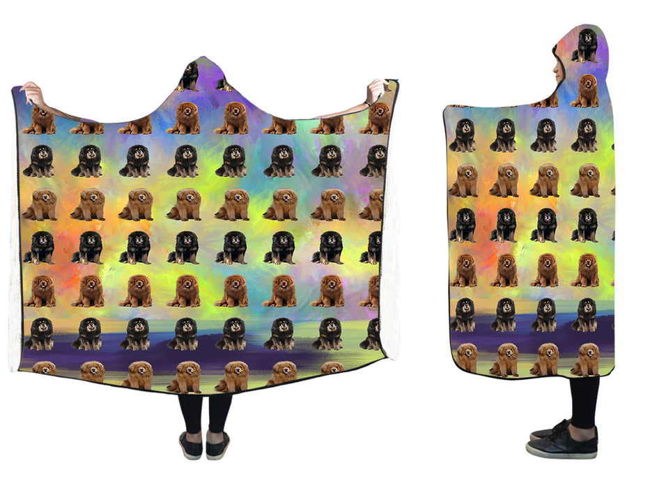 Paradise Wave Tibetan Mastiff Dogs  Hooded Blanket 50"x40"
