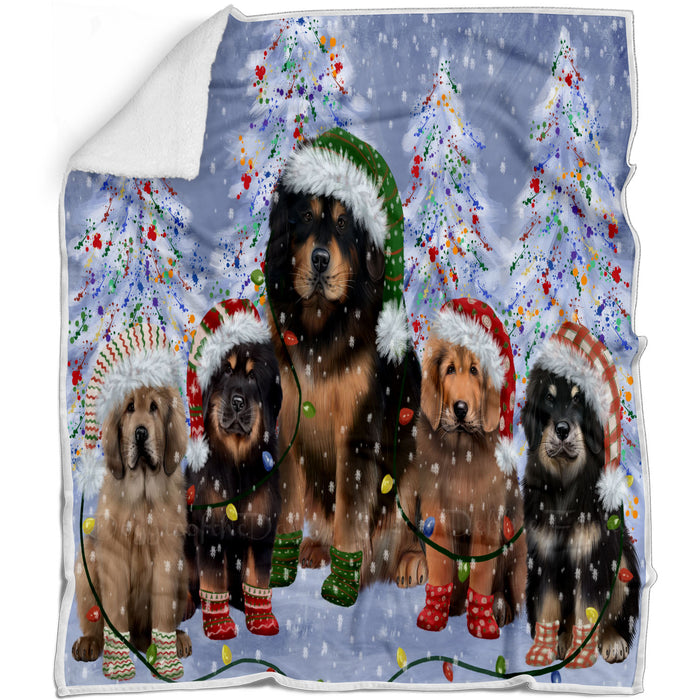 Christmas Lights and Tibetan Mastiff Dogs Blanket - Lightweight Soft Cozy and Durable Bed Blanket - Animal Theme Fuzzy Blanket for Sofa Couch