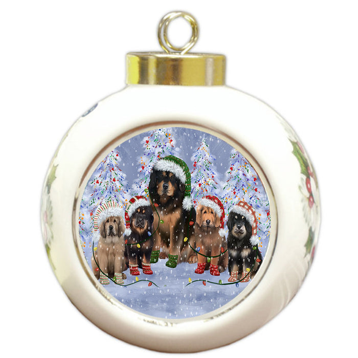 Christmas Lights and Tibetan Mastiff Dogs Round Ball Christmas Ornament Pet Decorative Hanging Ornaments for Christmas X-mas Tree Decorations - 3" Round Ceramic Ornament