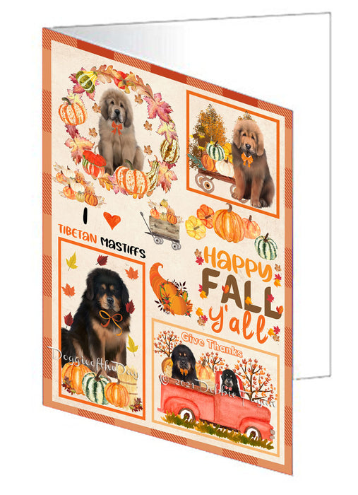 Happy Fall Y'all Pumpkin Tibetan Mastiff Dogs Handmade Artwork Assorted Pets Greeting Cards and Note Cards with Envelopes for All Occasions and Holiday Seasons GCD77147