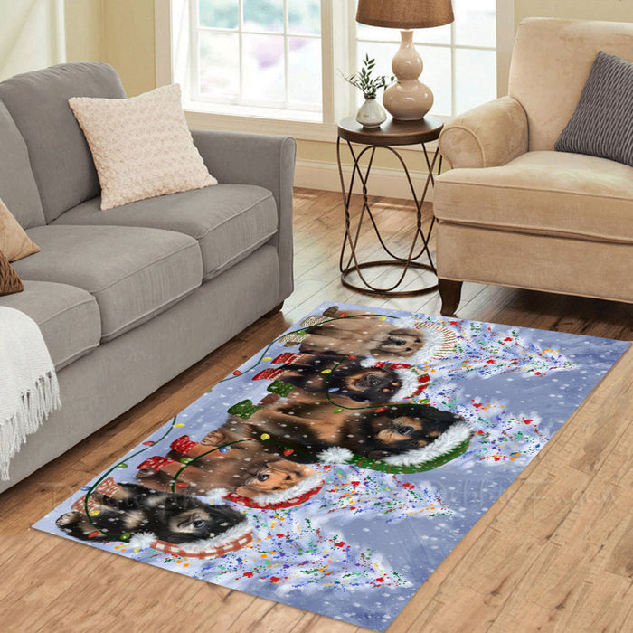 Christmas Lights and Tibetan Mastiff Dogs Area Rug - Ultra Soft Cute Pet Printed Unique Style Floor Living Room Carpet Decorative Rug for Indoor Gift for Pet Lovers