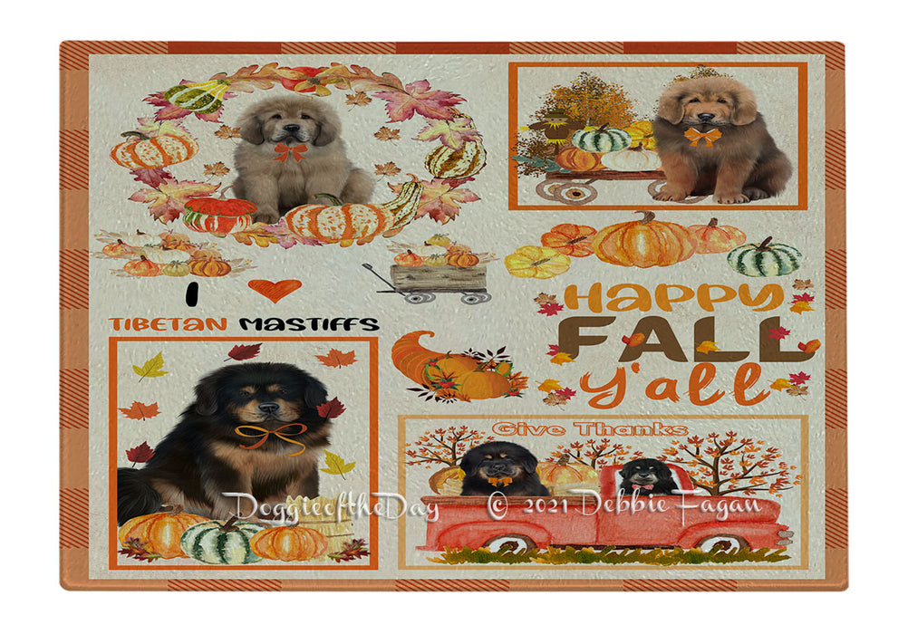 Happy Fall Y'all Pumpkin Tibetan Mastiff Dogs Cutting Board - Easy Grip Non-Slip Dishwasher Safe Chopping Board Vegetables C80023