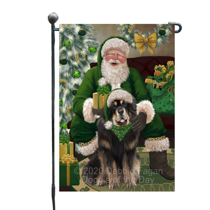 Christmas Irish Santa with Gift and Tibetan Mastiff Dog Garden Flag GFLG66689