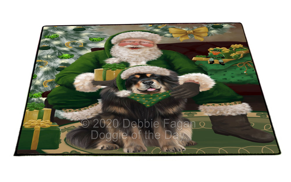 Christmas Irish Santa with Gift and Tibetan Mastiff Dog Indoor/Outdoor Welcome Floormat - Premium Quality Washable Anti-Slip Doormat Rug FLMS57292