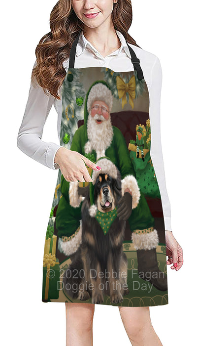 Christmas Irish Santa with Gift and Tibetan Mastiff Dog Apron Apron-48349
