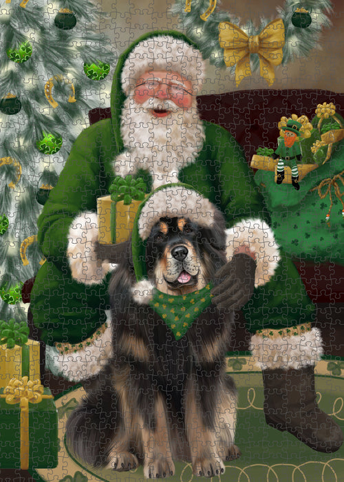 Christmas Irish Santa with Gift and Tibetan Mastiff Dog Puzzle with Photo Tin PUZL100592