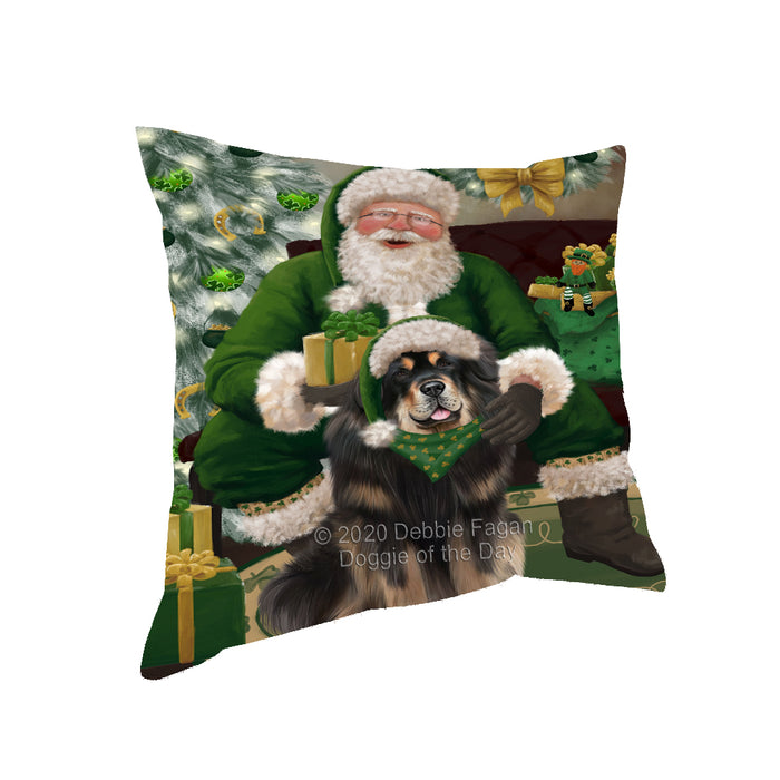Christmas Irish Santa with Gift and Tibetan Mastiff Dog Pillow PIL86976