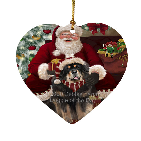 Santa's Christmas Surprise Tibetan Mastiff Dog Heart Christmas Ornament RFPOR58413