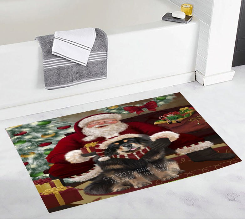 Santa's Christmas Surprise Tibetan Mastiff Dog Bathroom Rugs with Non Slip Soft Bath Mat for Tub BRUG55624