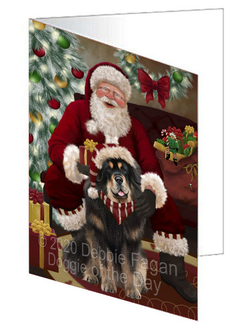 Santa's Christmas Surprise Tibetan Mastiff Dog Handmade Artwork Assorted Pets Greeting Cards and Note Cards with Envelopes for All Occasions and Holiday Seasons