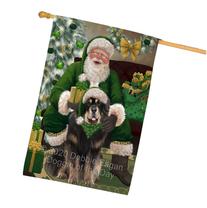 Christmas Irish Santa with Gift and Tibetan Mastiff Dog House Flag FLG66745