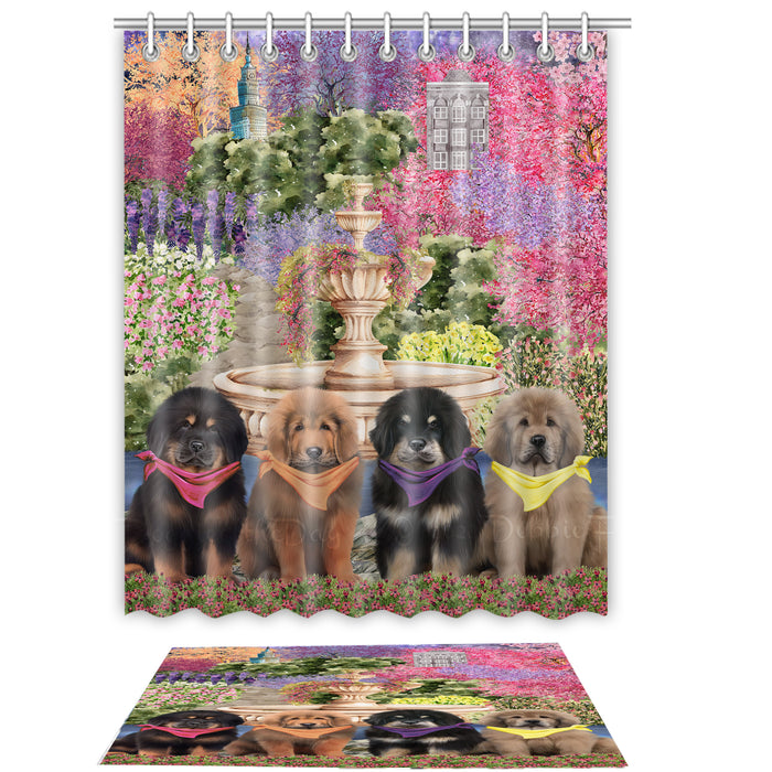 Tibetan Mastiff Shower Curtain & Bath Mat Set, Custom, Explore a Variety of Designs, Personalized, Curtains with hooks and Rug Bathroom Decor, Halloween Gift for Dog Lovers