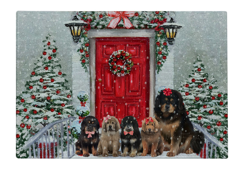 Christmas Holiday Welcome Tibetan Mastiff Dogs Cutting Board - For Kitchen - Scratch & Stain Resistant - Designed To Stay In Place - Easy To Clean By Hand - Perfect for Chopping Meats, Vegetables