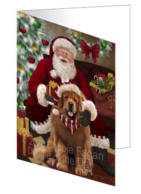 Santa's Christmas Surprise Tibetan Mastiff Dog Handmade Artwork Assorted Pets Greeting Cards and Note Cards with Envelopes for All Occasions and Holiday Seasons