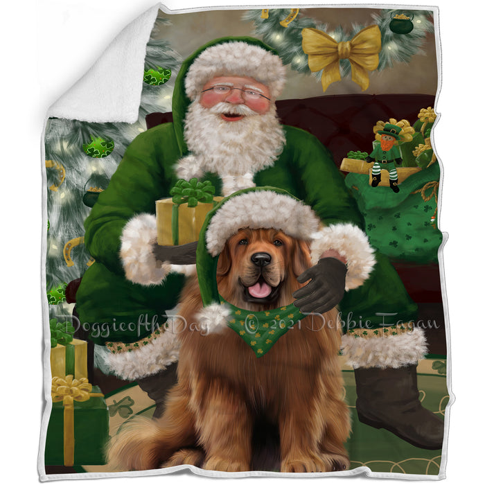 Christmas Irish Santa with Gift and Tibetan Mastiff Dog Blanket BLNKT141578