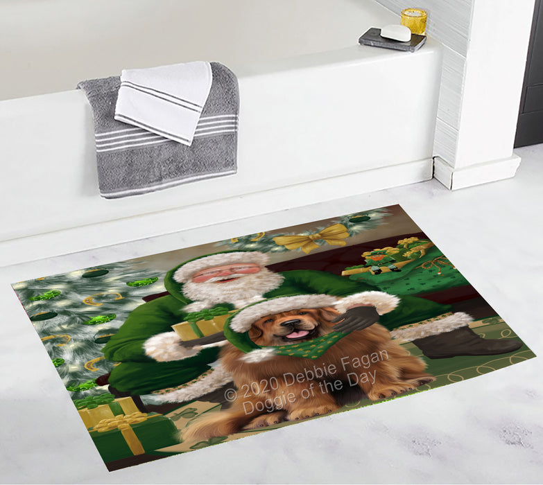 Christmas Irish Santa with Gift and Tibetan Mastiff Dog Bath Mat BRUG54178