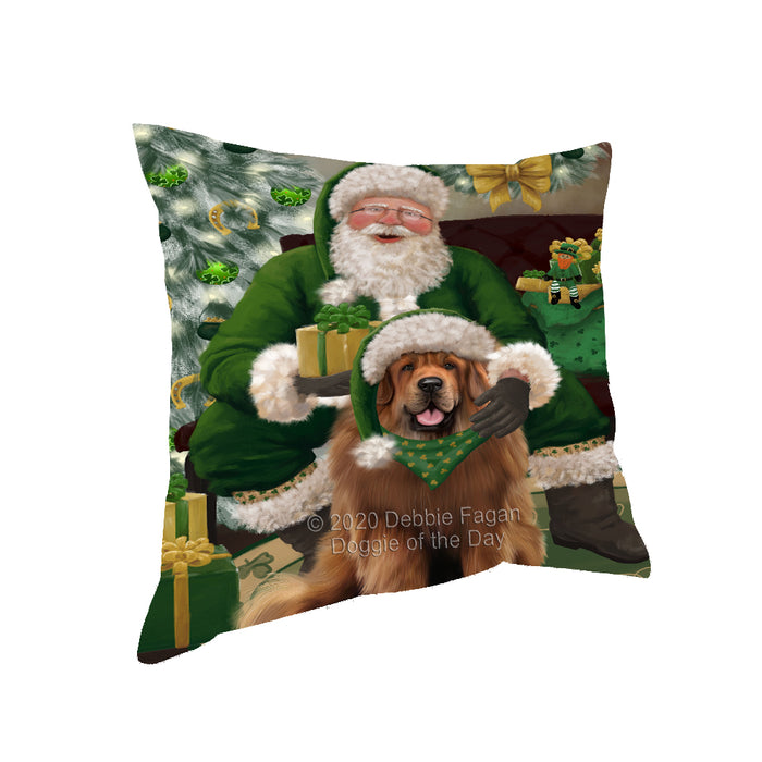 Christmas Irish Santa with Gift and Tibetan Mastiff Dog Pillow PIL86980