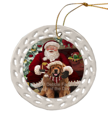 Santa's Christmas Surprise Tibetan Mastiff Dog Doily Ornament DPOR59634