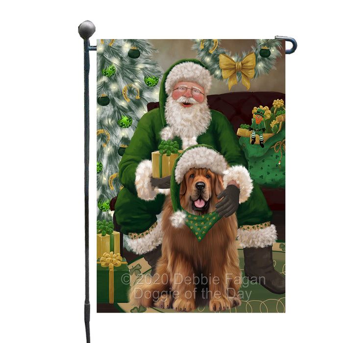 Christmas Irish Santa with Gift and Tibetan Mastiff Dog Garden Flag GFLG66690