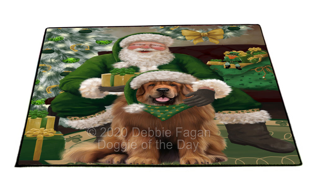 Christmas Irish Santa with Gift and Tibetan Mastiff Dog Indoor/Outdoor Welcome Floormat - Premium Quality Washable Anti-Slip Doormat Rug FLMS57295