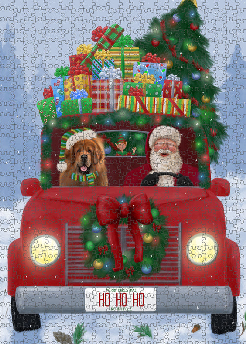 Christmas Honk Honk Red Truck Here Comes with Santa and Tibetan Mastiff Dog Puzzle with Photo Tin PUZL100204