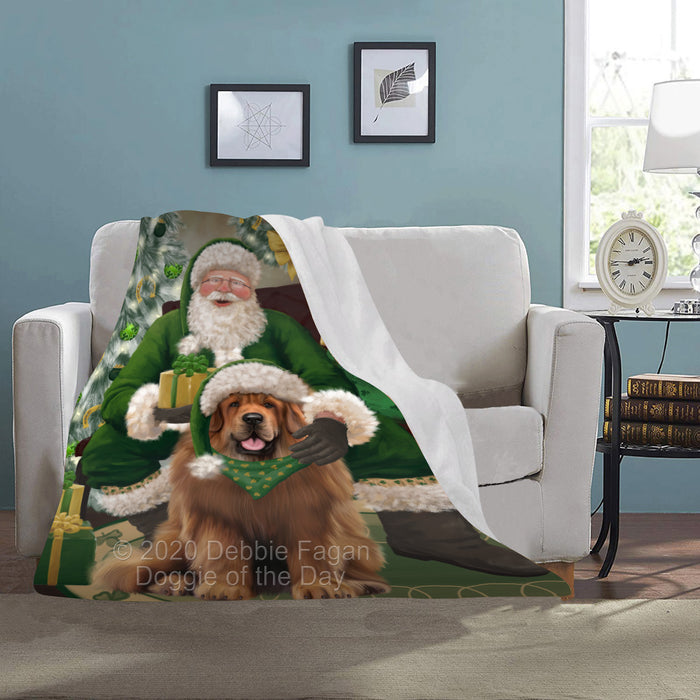 Christmas Irish Santa with Gift and Tibetan Mastiff Dog Blanket BLNKT141578